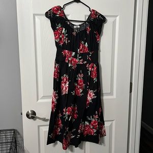 Black Retro floral dress - S